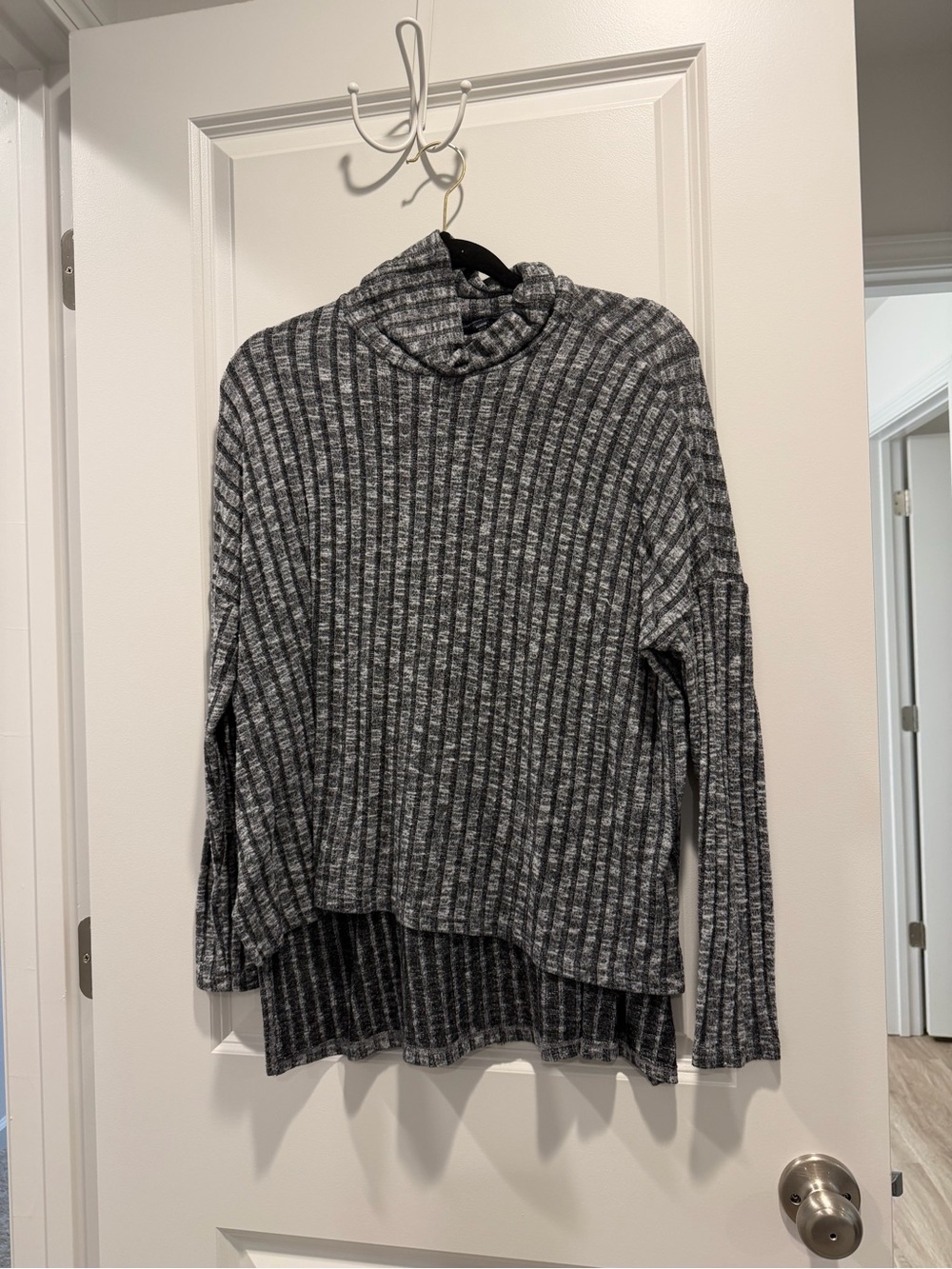 American Eagle Outfitters Gray Ribbed Cowl Neck Sweater
